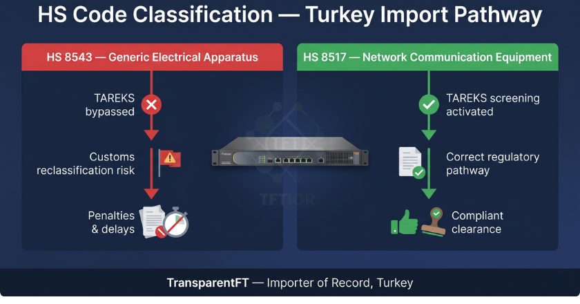 HS code classification decision tree for network equipment imports into Turkey